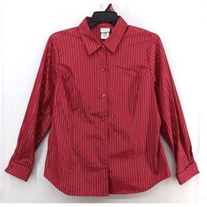 Jaclyn Smith Shirt Women Size 2XL Red Metallic Striped Long Sleeve Button Up Top